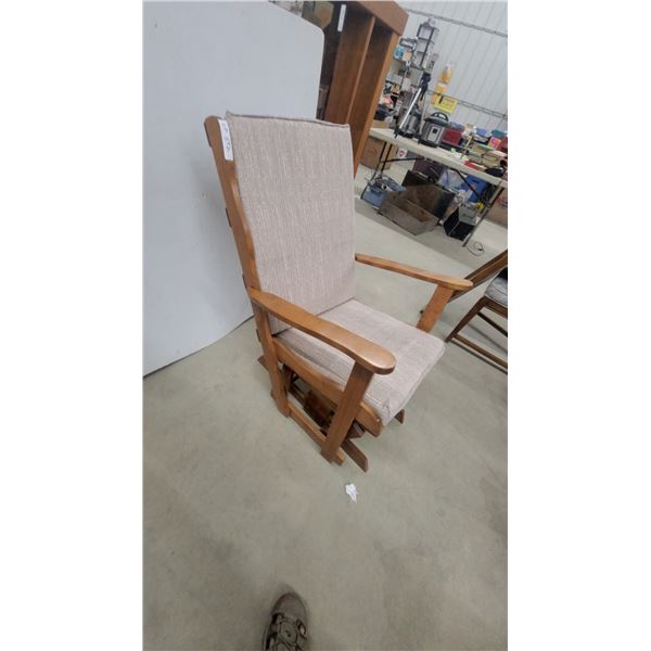 Wooden Glider Rocker Chair with Upholstered Seat and Back Cushions