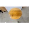 Image 2 : Round Slatted Pine Side Table with X-Shaped Pedestal Base 21" Hgt. 23" Diameter