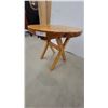 Image 3 : Round Slatted Pine Side Table with X-Shaped Pedestal Base 21" Hgt. 23" Diameter