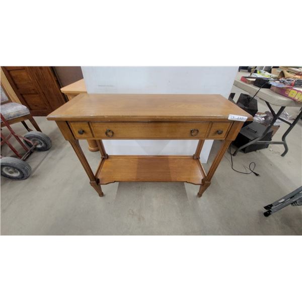 Vintage Wooden Console Table with Three Drawers and Lower Shelf, Tapered Legs 30 x 38 x 14"