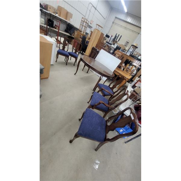 Queen Anne Style Dark Wood Oval Extension Dining Table with Eight Upholstered Chairs and 18" Leaf