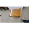 Image 3 : Oak Two-Door Cabinet with Brass-Toned Handles and Two Drawers 22 x 25 x 17"