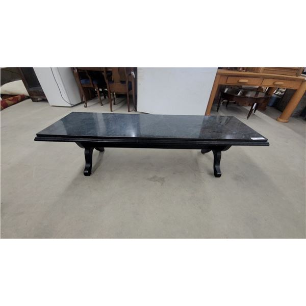 Black Pedestal Base Console Table with Green Marble Top 16 x 60 x 18"