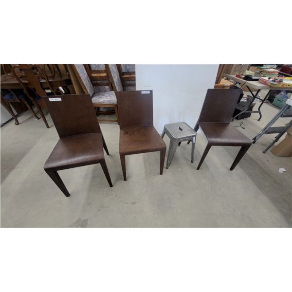 Set of Three Cattelan Italia Kelly Dark Brown Wood Veneer Molded Plywood Dining Chairs