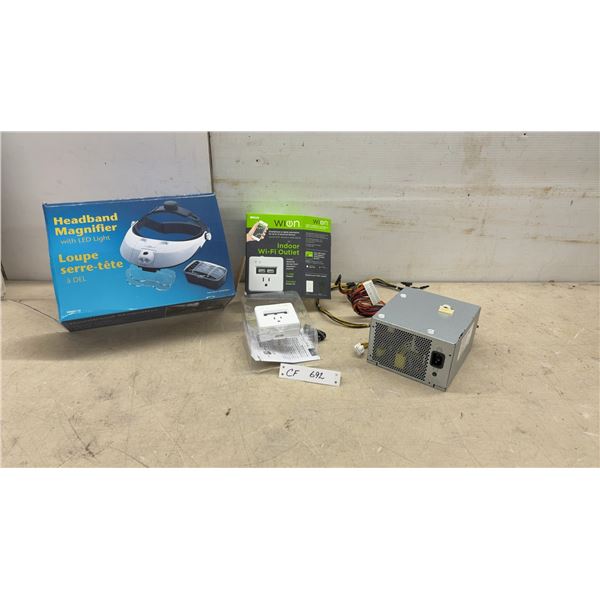Headband Magnifier with LED Light, WiOn Indoor Wi-Fi Outlet, and Computer Power Supply