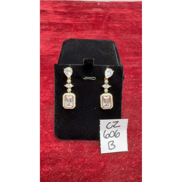 18K Gold-Plated 3.0-Carat Emerald-Cut Simulated Diamond Cubic Zirconia Dangle Earrings