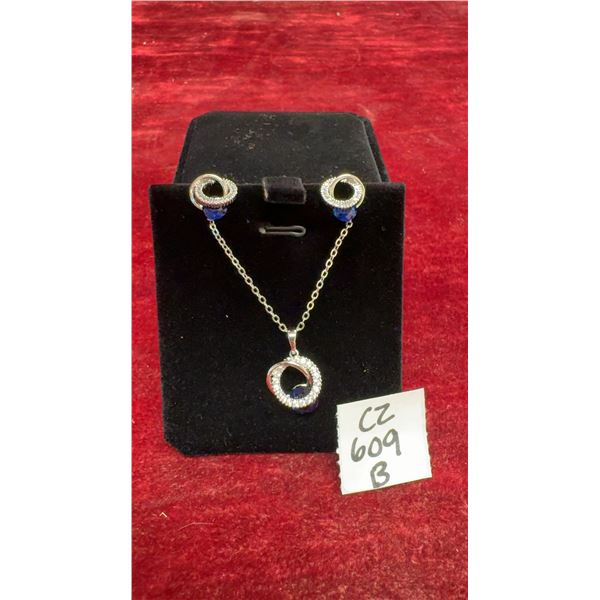 Platinum-Plated 1.0-Carat Sapphire Blue Simulated Diamond Two-Piece Circle Set, Adjustable 16"-18"