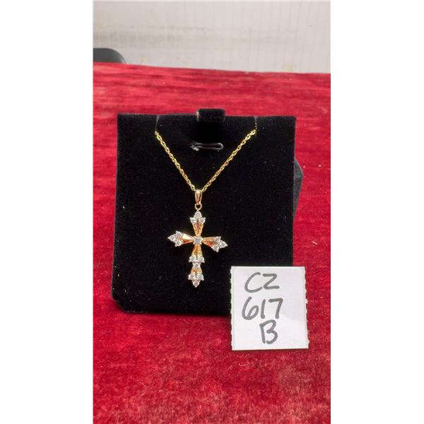 18K Gold-Plated 32mm Simulated Diamond Cubic Zirconia Cross Necklace with 18" Chain