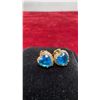 Image 4 : 18K Gold Plated 1.0 Carat Each Heart Cut Blue Simulated Diamond CZ Heart Halo Stud Earrings