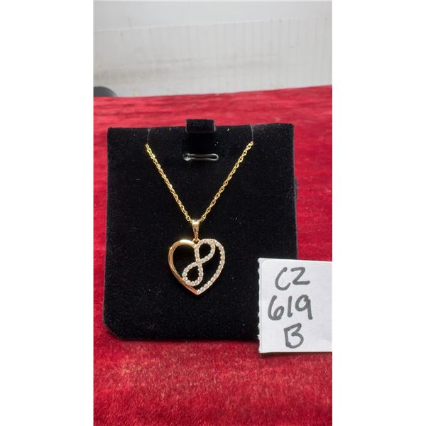 14K Gold-Plated 22mm Simulated Diamond Cubic Zirconia Infinity Heart Necklace, 16"-18" Chain
