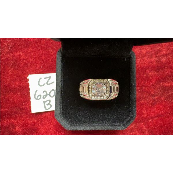 New 1.0-Carat Simulated Diamond CZ Man's Ring, 925 Sterling Silver, White Gold Overlay