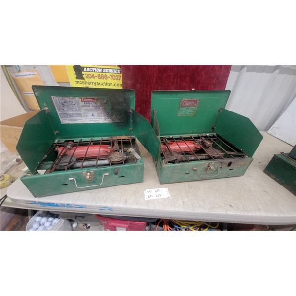 Two Coleman Easi-Lite Model 431 & 421 Two-Burner Liquid Fuel Camping Stoves