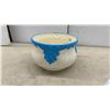 Image 2 : Cream and Blue Ceramic Lidded Chamber Pot with Raised Scrollwork and Ornate Handle