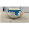 Image 3 : Cream and Blue Ceramic Lidded Chamber Pot with Raised Scrollwork and Ornate Handle