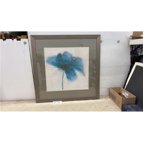 Framed Abstract Blue Flower Splatter Effect Wall Art Picture, 31 x 31"