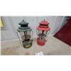 Image 1 : Two Coleman Model 220E Two-Mantle Gas Lanterns, 1950s, Green and Red