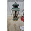 Image 2 : Two Coleman Model 220E Two-Mantle Gas Lanterns, 1950s, Green and Red