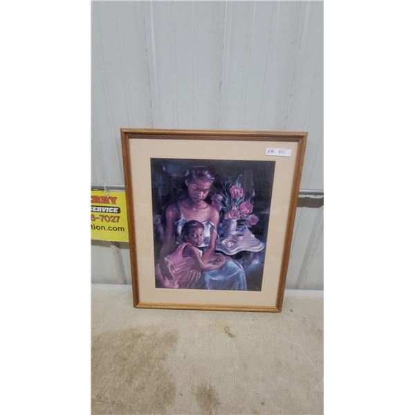Framed Primrose Jenkins 1990 Signed Print, Mother and Child with Flowers 25 x 29"