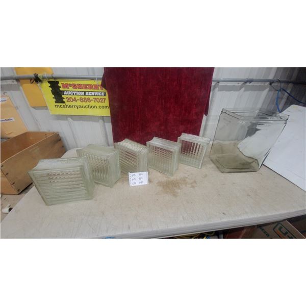 Glass Blocks with Ribbed Pattern and Vintage Glass Generator Battery Box