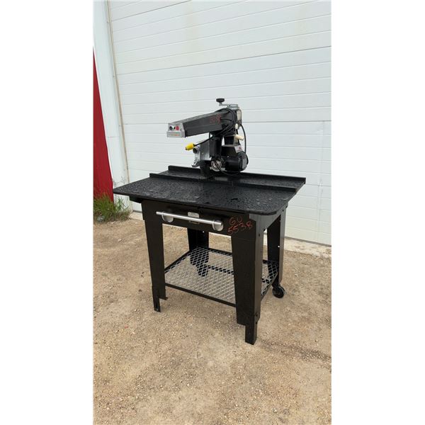 DeWalt Radial Arm Saw Model 7790 on Rolling Steel Stand with Lower Shelf