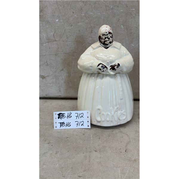 McCoy Pottery Mammy Cookie Jar with Cold Paint Details and Embossed "Cookies" Text
