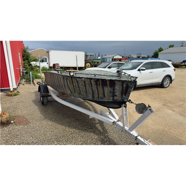 18' Alumaweld Aluminum Boat with Johnson 20 HP Outboard and Shoreland'r Trailer.