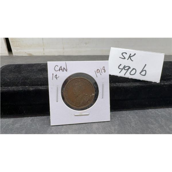 1918 Canadian One Cent Large Penny King George V Coin