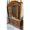 Image 1 : Two-Piece Wooden China Cabinet Hutch with Carved Pediment and Burl Wood Veneer 50 x 80 x 15