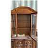 Image 5 : Two-Piece Wooden China Cabinet Hutch with Carved Pediment and Burl Wood Veneer 50 x 80 x 15