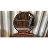 Image 2 : Art Deco Walnut Vanity Dressing Table with Round Mirror and Upholstered Stool 40 x 17 x 63