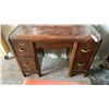 Image 3 : Art Deco Walnut Vanity Dressing Table with Round Mirror and Upholstered Stool 40 x 17 x 63