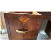 Image 4 : Art Deco Walnut Vanity Dressing Table with Round Mirror and Upholstered Stool 40 x 17 x 63