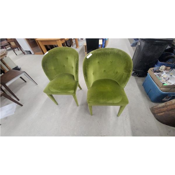 Pair of Tufted Lime Green Velvet Barrel-Back Accent Chairs with Upholstered Tapered Legs