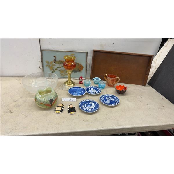 Bing & Grondahl Mors Dag Collector's Plates, Frosted Glass Bowl, Carnival Creamer, Trays, Vase