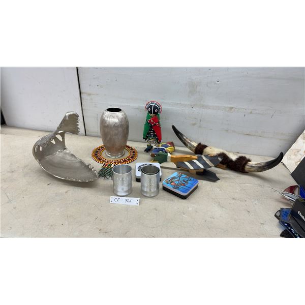 Cast Aluminum Crocodile Head Sculpture, Ndebele Beaded Fertility Doll, Vase and More