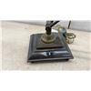 Image 3 : Articulated Arm Desk Lamp with White Glass Shade, Brass Accents, Clock, Vase & More