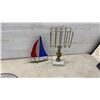 Image 6 : Articulated Arm Desk Lamp with White Glass Shade, Brass Accents, Clock, Vase & More