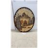 Image 1 : Hand-Painted Mountain Landscape on Oval Wood Plaque, Signed Holoday, 24 x 20"