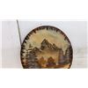 Image 5 : Hand-Painted Mountain Landscape on Oval Wood Plaque, Signed Holoday, 24 x 20"