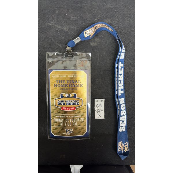 Winnipeg Blue Bombers Winnipeg Stadium Ticket With Lanyard
