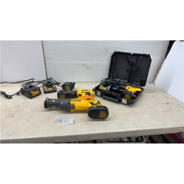 DeWalt DC970 18V Cordless Drill/Driver, DC385 Reciprocating Saw, Chargers, Batteries, and More