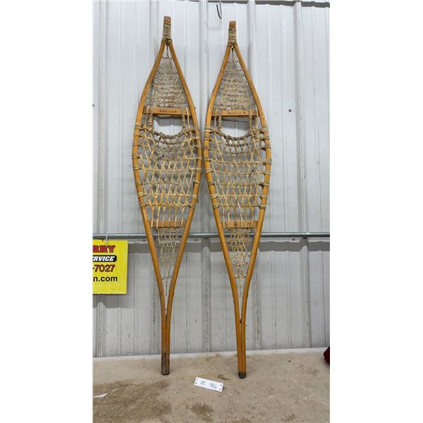 Pair of Chinook 12 x 60" Traditional Wooden Snowshoes with Rawhide Lacing