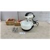 Image 1 : Sunbeam Mixmaster Model 12 Stand Mixer with Two Milk Glass Bowls, Beaters, and More