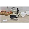 Image 3 : Sunbeam Mixmaster Model 12 Stand Mixer with Two Milk Glass Bowls, Beaters, and More