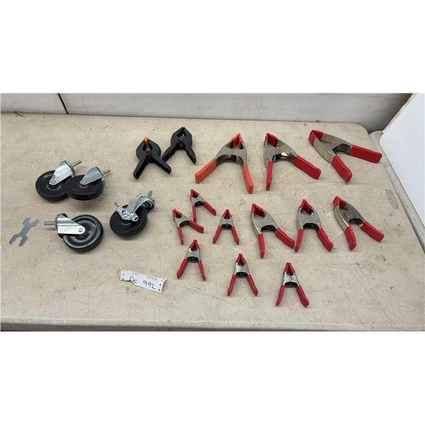 Assorted Spring Clamps, Irwin Quick-Grip Clamp, Swivel Casters, and More