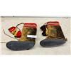 Image 1 : Pair of Traditional Sami Reindeer Hide Fur Boots with Woven Cuffs and Tassels.
