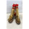 Image 4 : Pair of Traditional Sami Reindeer Hide Fur Boots with Woven Cuffs and Tassels.
