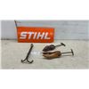 Image 1 : Vintage Adjustable Wooden Shoe Stretchers, Cast Iron Double Hook, and Stihl Sign Has Damage