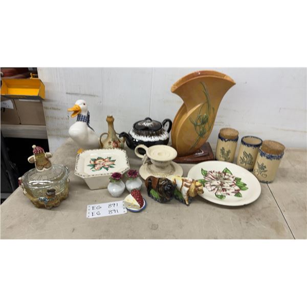 Three Ceramic Herb Spice Jars, Bison S&P, Vase and More