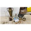 Image 1 : Glass Hurricane Chimney, Brass Urn Vase, Teapot, Snow Globe, and More
